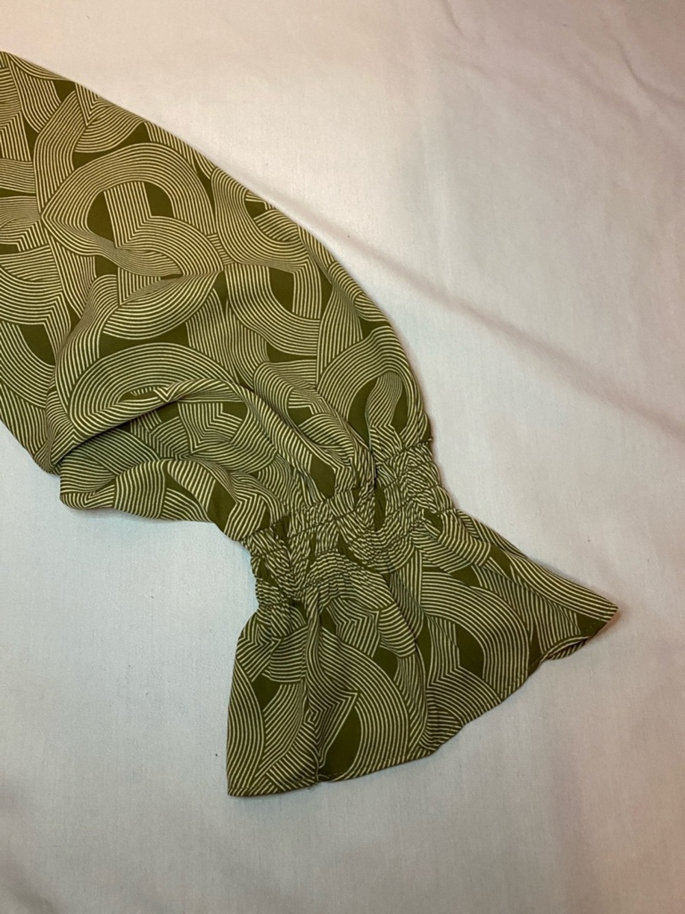 Worthington Olive Green Abstract-Print Long-Sleeve Smocked Blouse - Picture 11 of 12